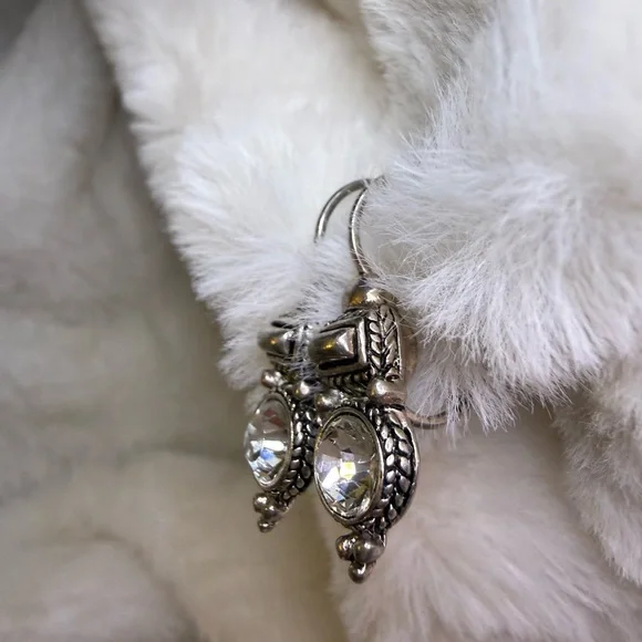 Unique Vintage Silver Crystal or CZ Drop Earrings - Picture 5 of 10